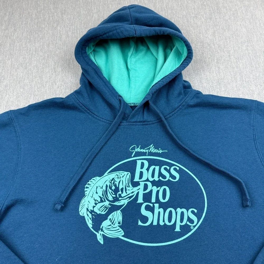 Bass Pro Shops Pullover Mens XL Blue Graphic Hoodie Sweatshirt Long Sleeve Top